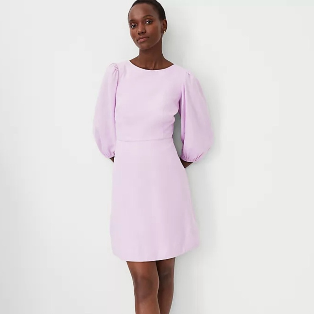 New Ann Taylor Petite Linen Blend Open Back Flare Dress